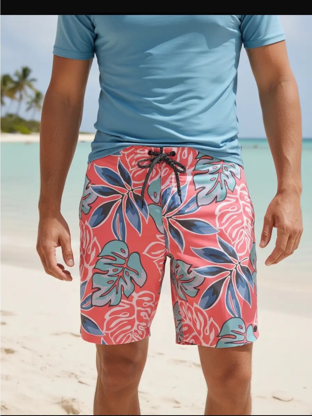 Hurley Tropical Leaf Monstera Swim Trunks Coral Teal